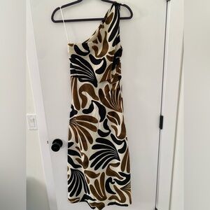 Mango One-Shoulder Midi Dress in Black and Brown